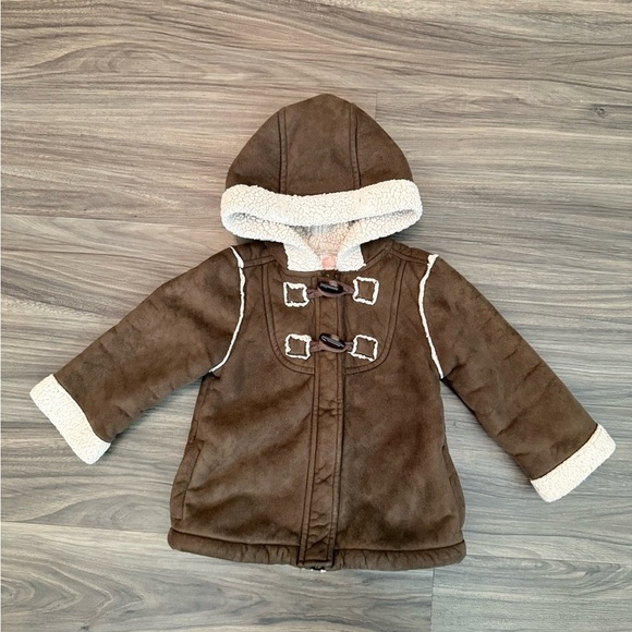 Old Navy Baby Girl Y2K  Brown Coat with Cream Sherpa Lining size 18-24M - Picture 1 of 5